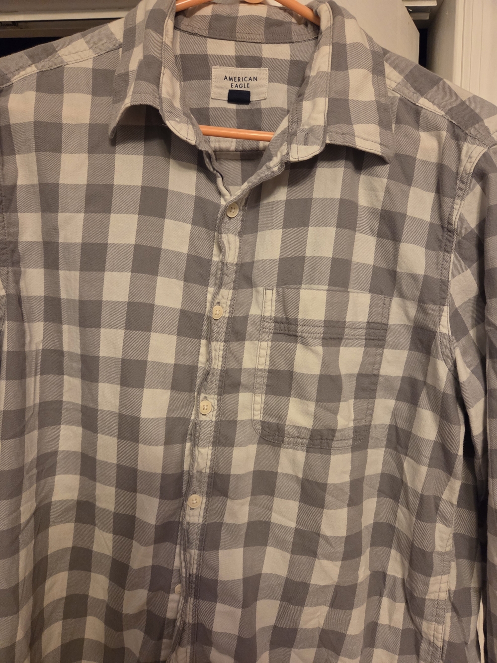American Eagle Outfitters Men’s Gray & White Check Button-Up Shirt